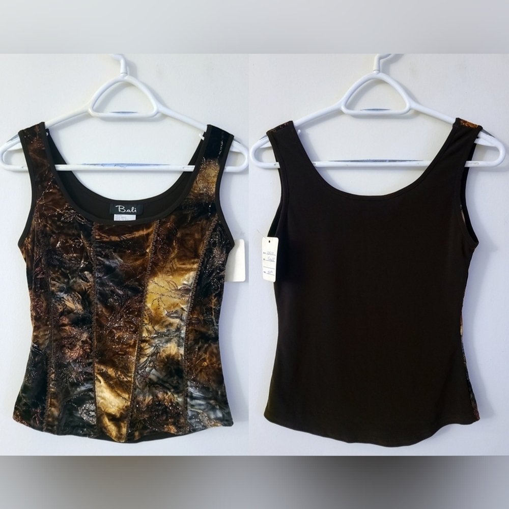 BNWT - Bali - (Size S) Women's Elegant Brown and Gold Tank Top